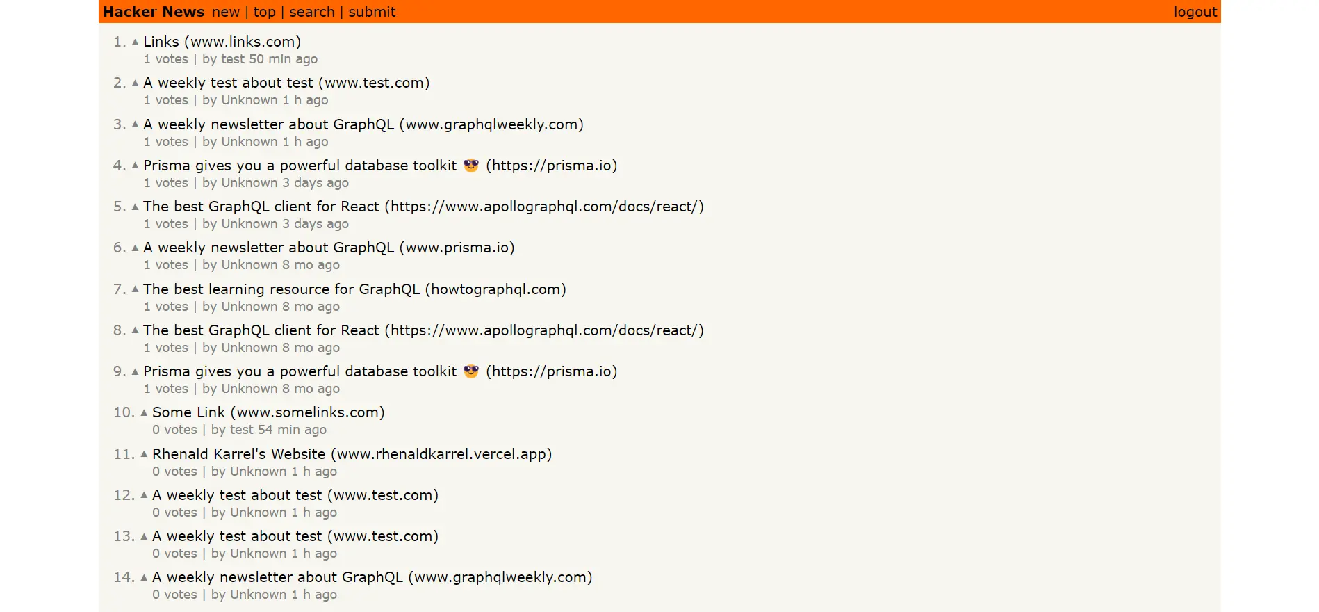 Hackernews Clone project preview